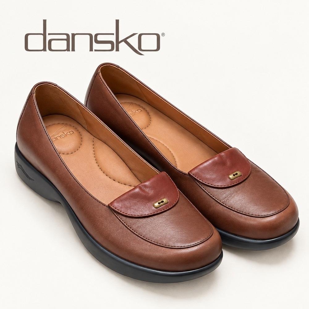 Dansko Brown Leather Wedge Loafers Platform Comfort Shoes Women Size 39